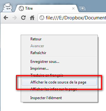 Menu afficher le code source