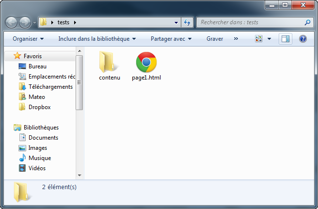 Le fichier page2.html se trouve à l'intérieur du dossier contenu
