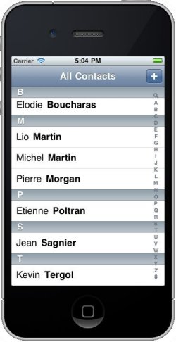 L'application Contacts utilise un Table View