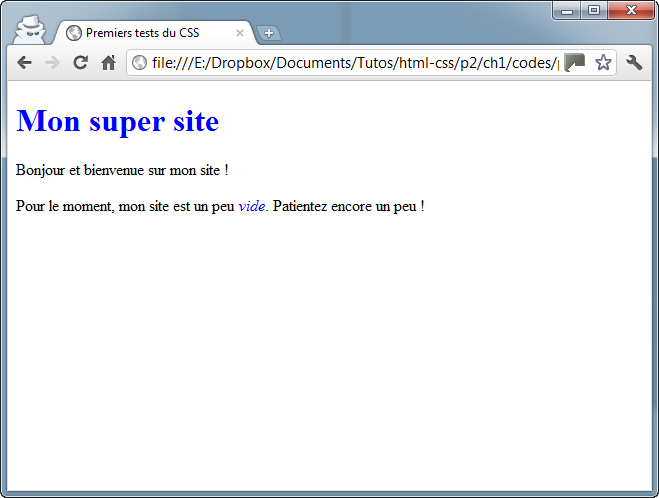 Titre et texte important écrits en bleu