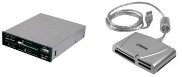 Lecteurs de cartes mémoire, interne à gauche et externe à droite