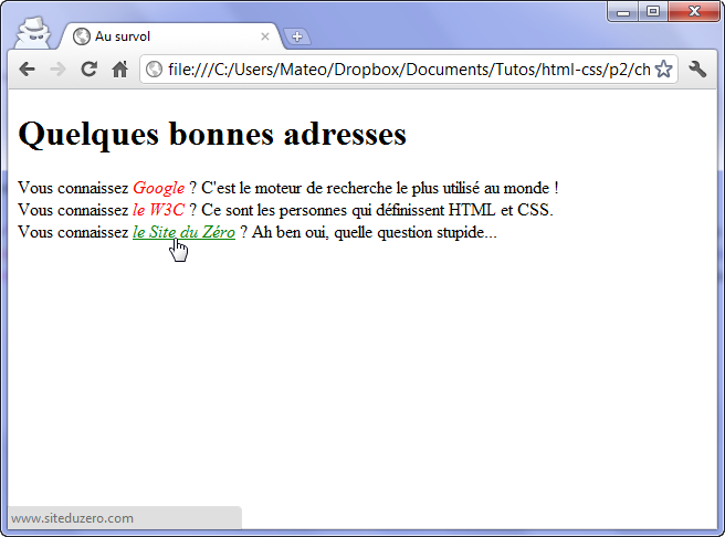 Changement d'apparence au survol de la souris