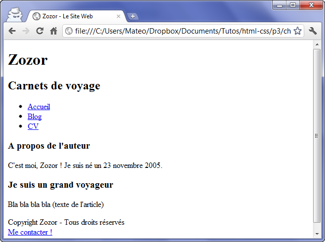 Une page bien structurée mais sans CSS