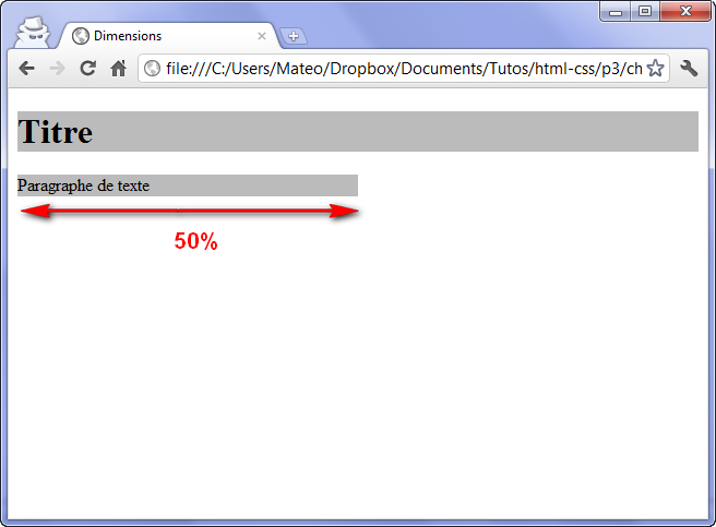 Un paragraphe de 50% de largeur