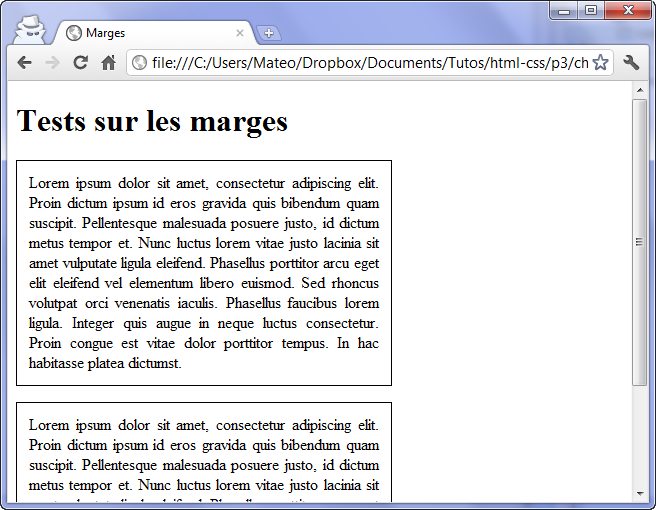 Une marge intérieure ajoutée aux paragraphes