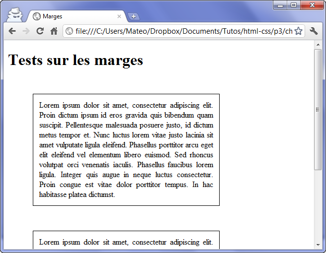 Une marge extérieure ajoutée aux paragraphes