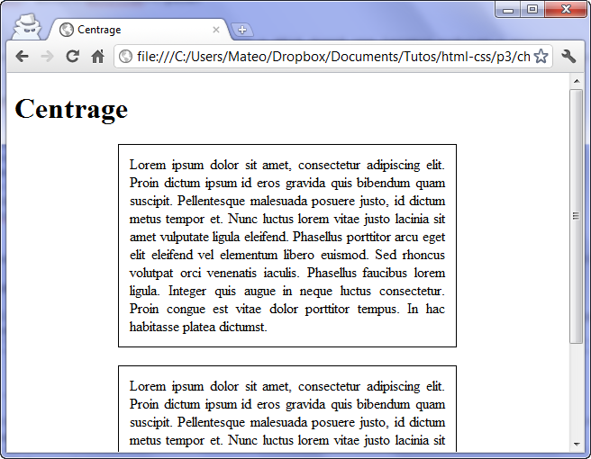 Centrage des paragraphes