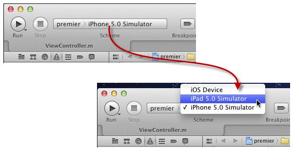Vous pouvez à tout moment changer le device du simulateur à partir de Xcode