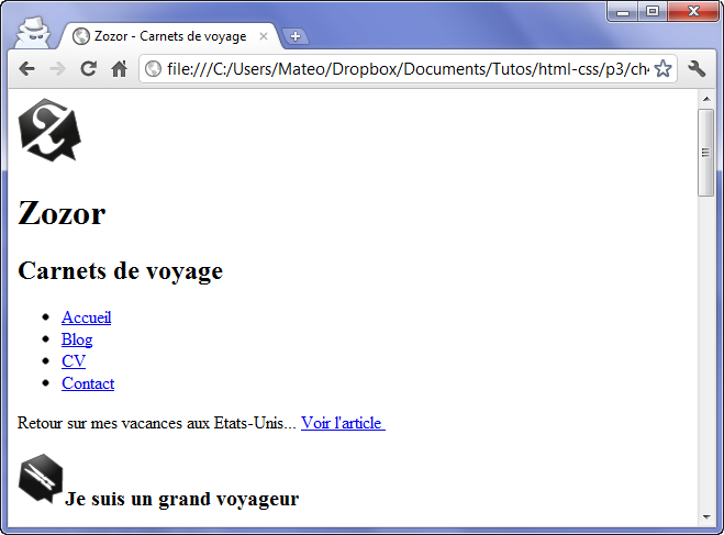 Apparence du site web constitué uniquement du HTML