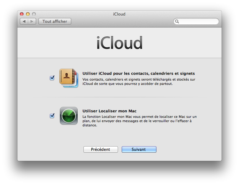Choix des services d'iCloud