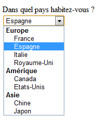 Les options sont regroupées par continent