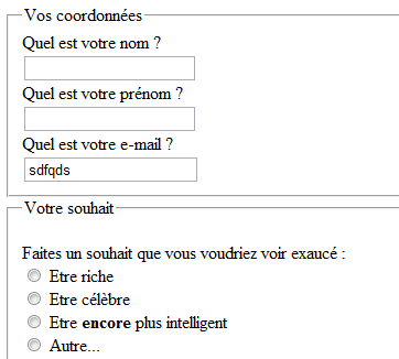Les champs sont regroupés