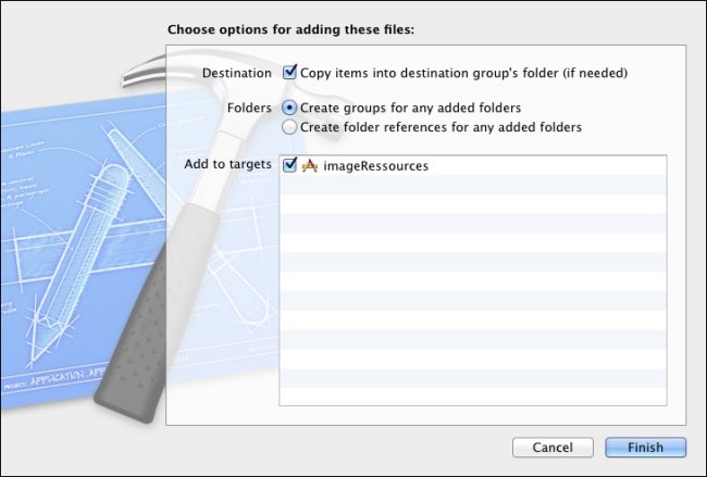 Il est possible d'ajouter des images dans les ressources de l'application