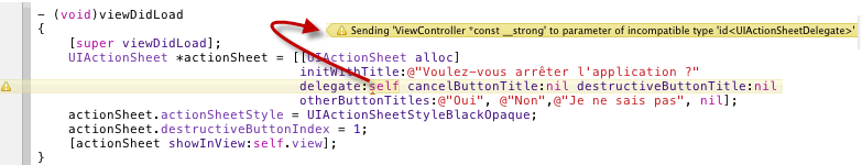 Xcode affiche un triangle de couleur jaune