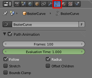 Le menu Object Data de notre courbe