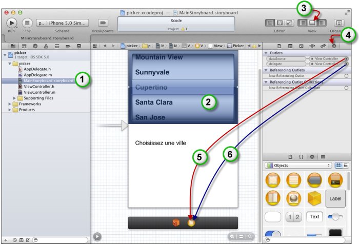 Il faut relier les outlets dataSource et delegate du Picker View au File's Owner