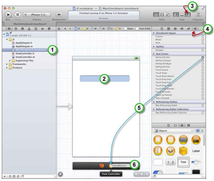 Il faut relier l'événement Did End on Exit et la méthode saisieReturn