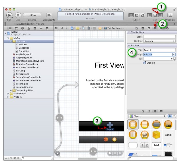 Il faut utiliser l'inspecteur des attributs pour modifier l'apparence d'un Tab Bar Item