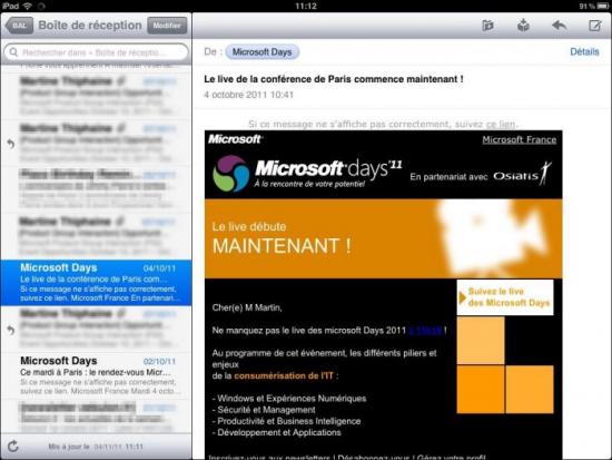 L'application Mail sur iPad