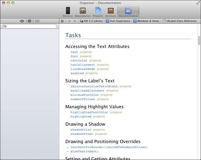 Affichage de la documentation d'Apple