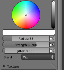 Le volet de peinture avec la palette de couleurs et les réglages du pinceau