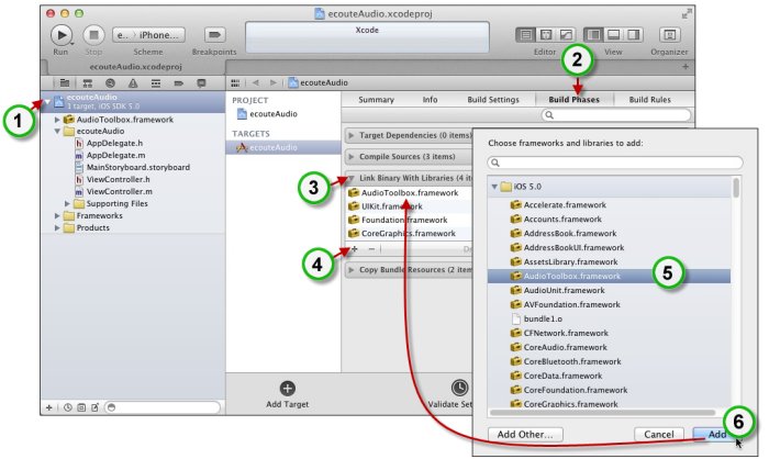 Ajoutez le framework AudioToolbox