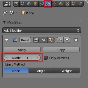 Réglez l'intensité du chanfrein en changeant la valeur de Width