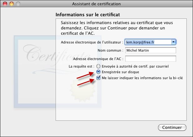 Remplissez la boîte de dialogue Assistant de certification
