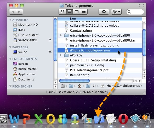 Glissez-déposez le fichier sur l'icône Xcode du dock