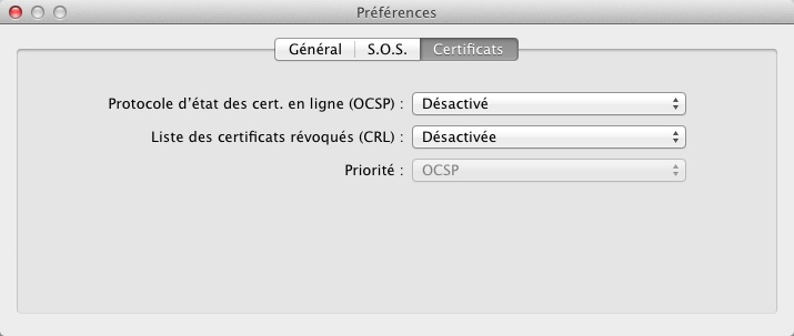 Les deux premiers paramètres ont pour valeur Désactivé(e)