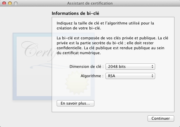 Choisissez les paramètres de la bi-clé
