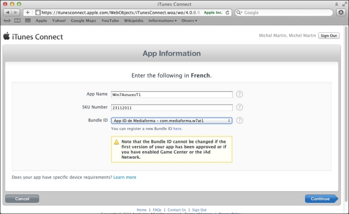 Sélectionnez le Bundle ID de l'application dans la liste déroulante