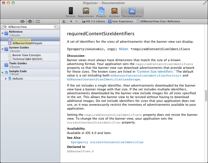 L'aide d'Apple concernant la classe ADBannerView