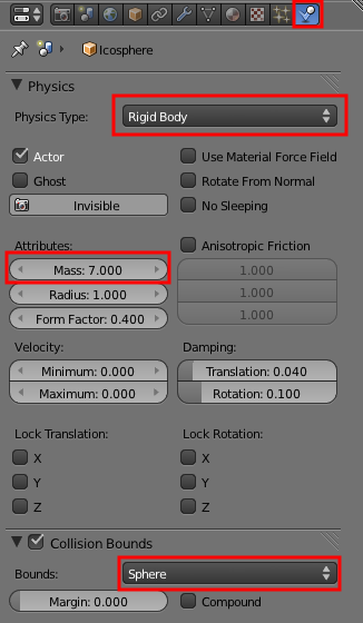Les réglages physiques du projectile