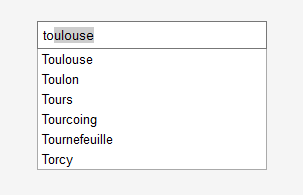Le premier résultat est écrit dans le champ et une partie est grisée