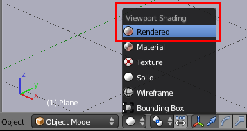 Un nouvel affichage dans la vue 3D : Rendered pour un aperçu du rendu