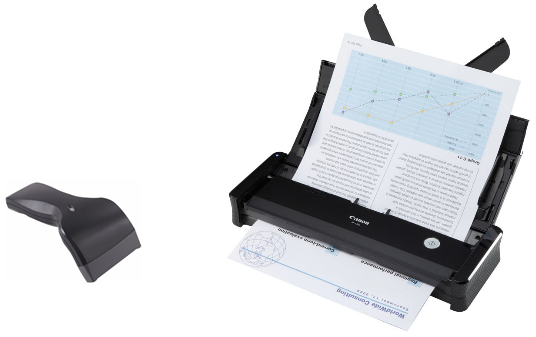 Scanner « douchette » à gauche, scanner « à défilement » à droite