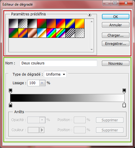 Incrustation dégradé - Éditeur de dégradé avec catégorie