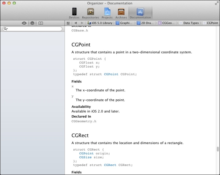 La documentation Apple concernant CGPoint