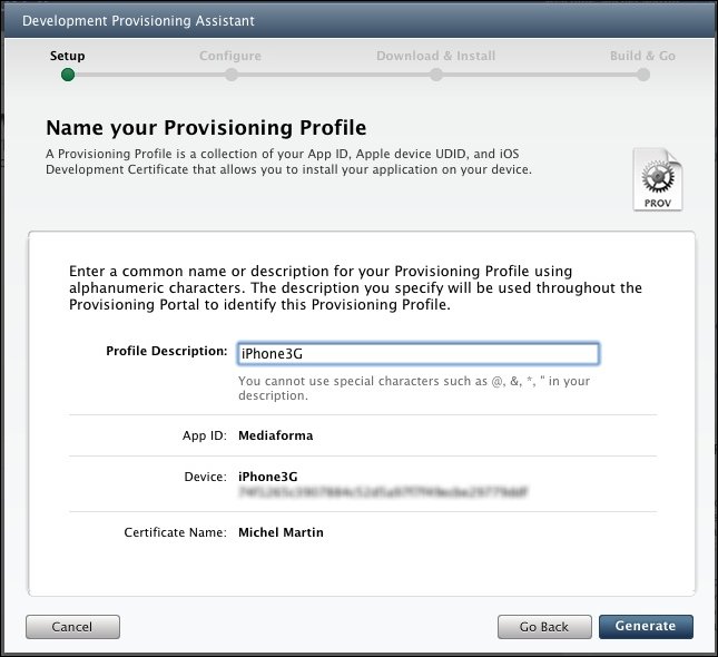 Il faut donner un nom au profil d'approvisionnement
