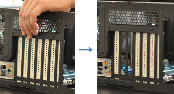On retire les caches pour la connectique de la carte graphique