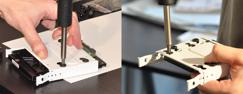 Montage du disque dur et du SSD sur leur tiroir