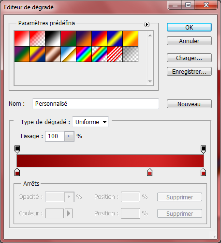Incrustation dégradé - Paramétrer un dégradé de rouges