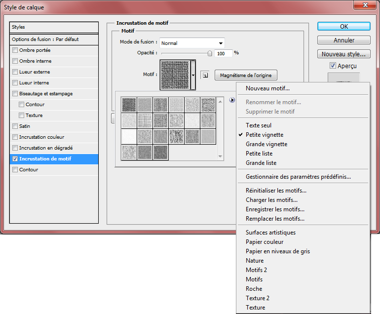 Incrustation motif - Liste des motifs