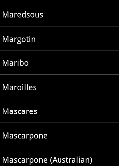 Dans cet exemple, la méthode « getView » a été appelée sur les sept lignes visibles, mais pas sur les autres lignes de la liste