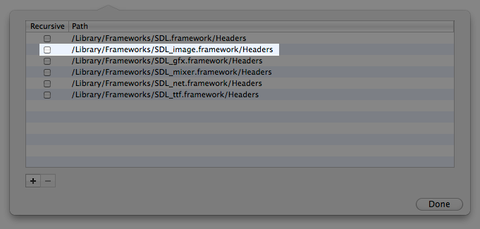 Le Header search paths du projet