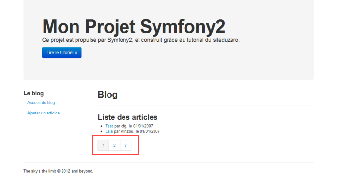 Nos articles et la pagination s'affichent