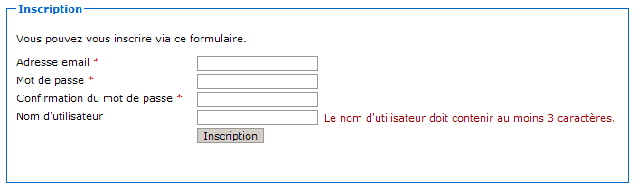 Erreur de validation du formulaire