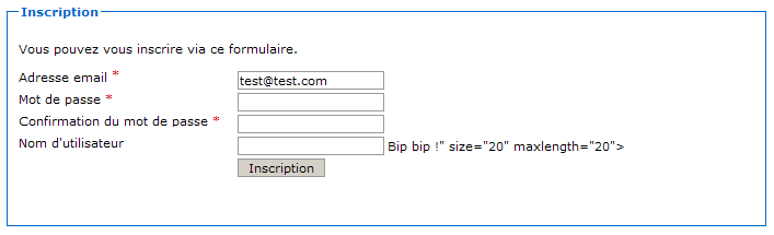 Erreur de validation du formulaire avec faille XSS