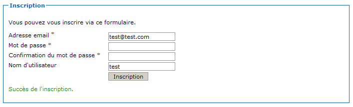 Succès de la validation du formulaire